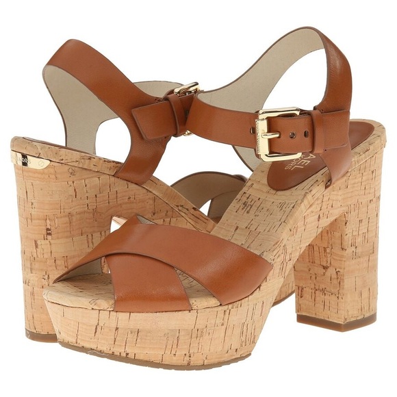 Michael Kors Shoes - Michael Kors Walnut Natalia Leather Platform Sandals Brown